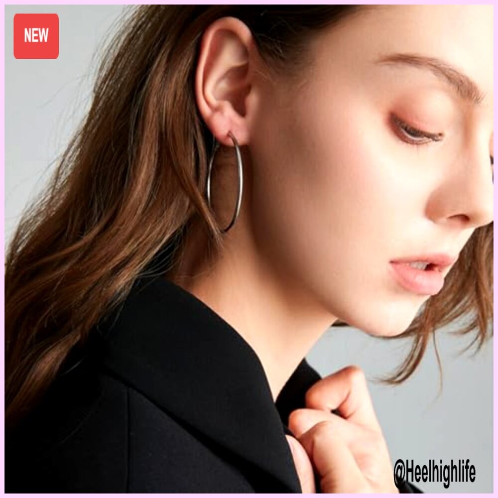 4-Pair Hoop Earrings Set, 14K Gold Plated, Hypoallergenic, 30-60mm Sizes - Picture 5 of 6